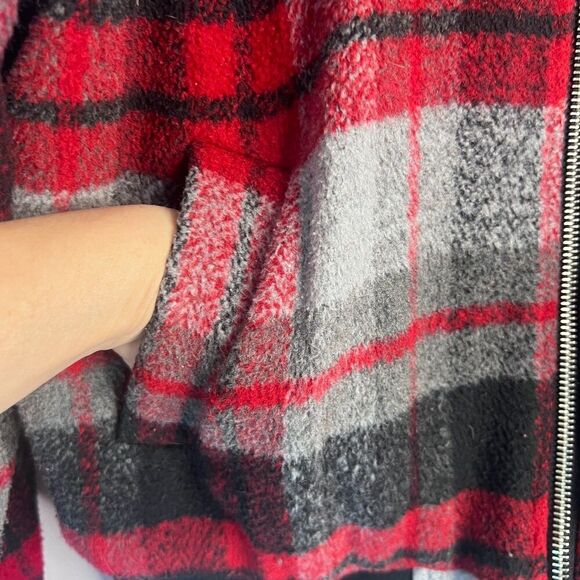 Wild Fable Buffalo Red Plaid Faux Fur Collar Preppy Zip Up Wool Blend Jacket MD - Picture 5 of 12